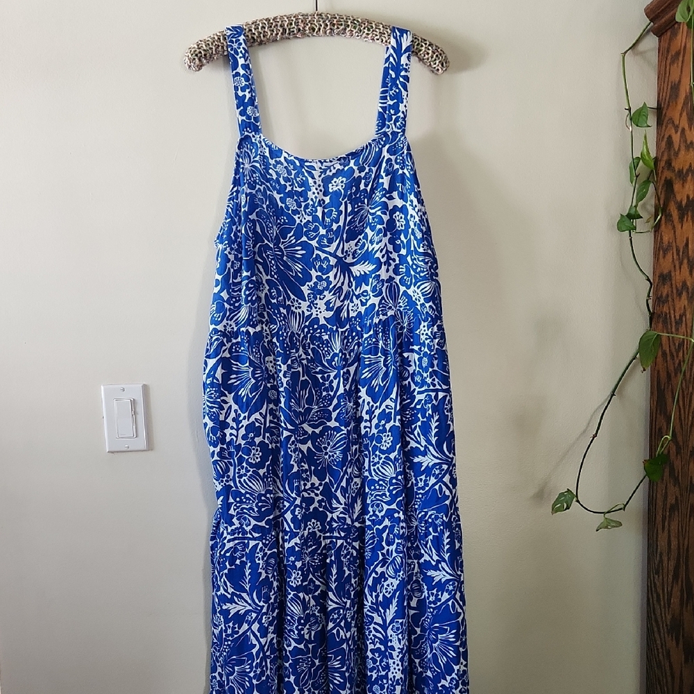 Sonoma Blue and White Floral Maxi Dress
